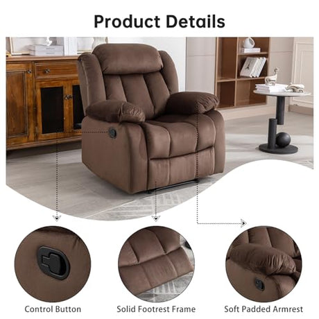 EBELLO Wall Hugger Reclining Loveseat, Classic and 2 Seat Recliner Couch with Overstuffed Arms and Back for Living Room, Bedroom, Daul Recliner Loveseat, Brown EBELLO