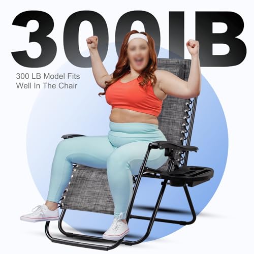 Nazhura Set of 2 Relaxing Recliners Patio Chairs Adjustable Steel Mesh Zero Gravity Lounge Chair Beach Chairs with Pillow and Cup Holder(Grey) Nazhura