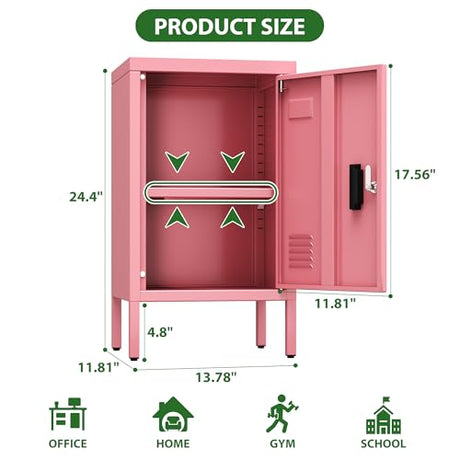 Aobabo 24.4" H Metal Locker Storage Cabinet with 1 Doors, Locker Nightstand with Adjustable Leveling Foot and Adjustable Shelves,Small Lockers for Home, Office, Assembly Required, Pink Aobabo