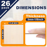 Yalumo Basswood Sheets 12 x 12 x 1/8 Inch, 26 Packs Plywood Sheets Unfinished Wood for Crafts 3mm Thick Basswood for Laser Cutting, DIY Architectural Models, Engraving, Wood Burning, Painting Yalumo