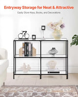 VEVOR 3-Tier Glass Console Table, Modern Rectangle Sofa Side Table with Tempered Glass Top and Iron Legs, Golden Consloe Desk with Anti-Tip Device for Living Room, Hallway, Entryway, Foyer, Black VEVOR
