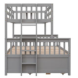 Ball & Cast Twin-Over-Full Bunk Bed with Twin-Size Trundle and Drawers,Separable Wood Bunkbed w/Full-Length Guard Rail & Slat Support,Space Saving,Bedroom Furniture for Student Dorms,Studio,Gray Ball & Cast