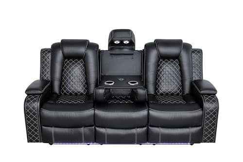 Ball & Cast Power Recliner Sofa Set Leather Reclining Couch Home Theater Seating 3PCS Recliner Couch Loveseat & Chair Sets with Coffee Table,Reading Light,Cup Holders for Home Theater,Living Room