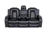 Ball & Cast Power Recliner Sofa Set Leather Reclining Couch Home Theater Seating 3PCS Recliner Couch Loveseat & Chair Sets with Coffee Table,Reading Light,Cup Holders for Home Theater,Living Room