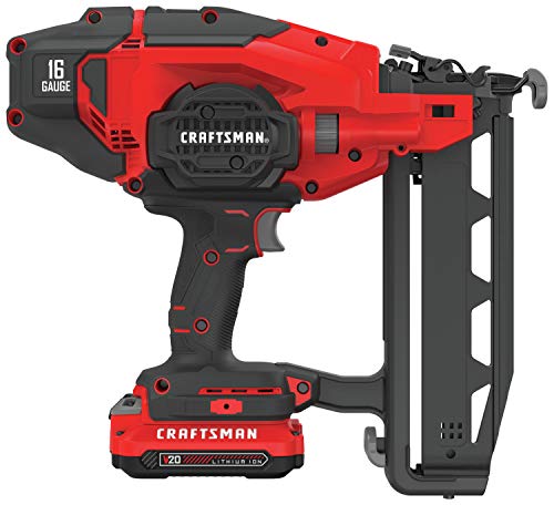 CRAFTSMAN V20 Cordless Finish Nailer Kit, Nail Gun, 16GA, 2-1/2 Nails, Battery and Charger Included (CMCN616C1) - WoodArtSupply