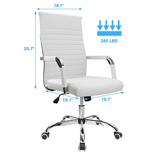 Furmax Ribbed Office Desk Chair Mid-Back PU Leather Executive Conference Task Chair Adjustable Swivel Chair with Arms (White) Furmax