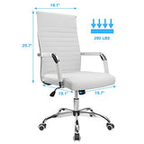 Furmax Ribbed Office Desk Chair Mid-Back PU Leather Executive Conference Task Chair Adjustable Swivel Chair with Arms (White) Furmax
