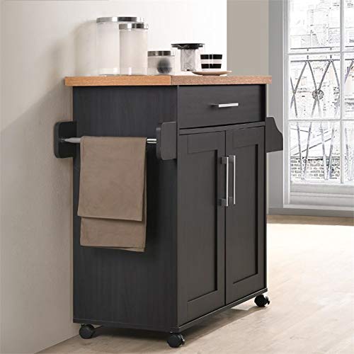Pemberly Row Contemporary Wood Kitchen Island with Spice Rack in Black/Beech Pemberly Row