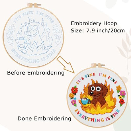 Nuberlic Cute Dog Embroidery Kits for Beginner Adults Cross Stitch Kit with Funny Animal Pattern Include Cloth Hoops Threads Needles Nuberlic