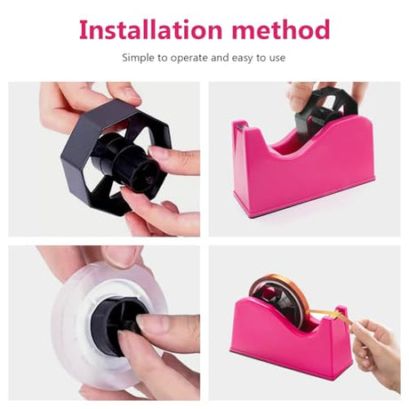 Tape Dispenser, Heat Press Tape Dispenser, Desk Heat Tape Dispenser 6.3 x 2.5 x 3.4 Inch, Holder Fits 1" and 3" Core,Nonskid Base Weighted Desktop Tape Dispenser (Pink) LKYUYV
