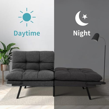 MUUEGM 71" Futon Sofa Bed, Comfortable Memory Foam Futons Sofa with Adjustable Backrest & Armrests, Convertible Loveseat Futon Bed for Compact Living Room, Apartment, Office, Medium Grey MUUEGM