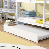 Twin Over Twin Bunk Bed with Trundle, Convertible into Two Twin Platform Beds, Wood Bed Frame with Ladder & Safety Guardrails, Space-Saving Design for Kids & Guests, No Box Spring Needed (White) XEPAMU
