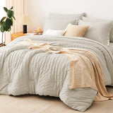 CozyLux King Size Comforter Set Oatmeal Seersucker 7 Pieces Bed in a Bag King Comforter Set with Sheets, Luxury Bedding Set with Down Alternative Comforter, Sheets, Pillowcases & Shams All Seasons CozyLux