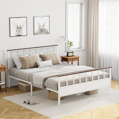 Farmhouse Queen Bed Frame with Headboard and Footboard by VOPEAK - Sturdy Wood Platform Design with Under Bed Storage, Noise-Free Support, No Box Spring Required, White - WoodArtSupply