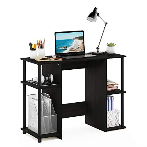 Furinno JAYA Desk, 38.4" Wide Gaming Desk, Computer Study Desk, Office Desk with Side Shelves, Open Storage, for Home Office, Bedroom, Dorm, Study Room, Espresso Furinno