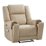 ANJ Top-Grain Genuine Leather Power Recliners for Adults, Dual Motor Electric Recliner Chairs with Power Headrest & 2 Cup Holders, Overstuffed Heavy Duty Reclining Sofa for Living Room Bedroom, Beige