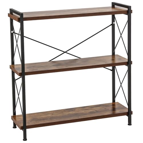 NICECOZY Rustic Industrial 3-Tier Bookshelf with Metal Frame for Small Spaces - WoodArtSupply