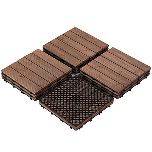 Yaheetech 11pcs Tiles Patio Deck Tiles Interlocking Wood Patio Tiles Patio Garden Deck Poolside Indoor&Outdoor 12 x 12in, Brown - WoodArtSupply