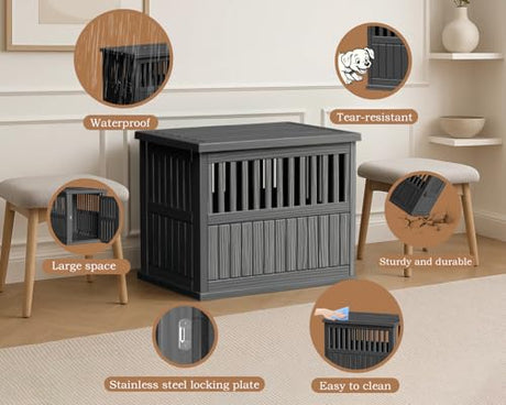 KFY 30 INCH Small Dog Crate Furniture Lockable Dog Kennel Indoor Dog Cage Plastic Pet Cage End Table for Small/Medium Dogs, Black KFY