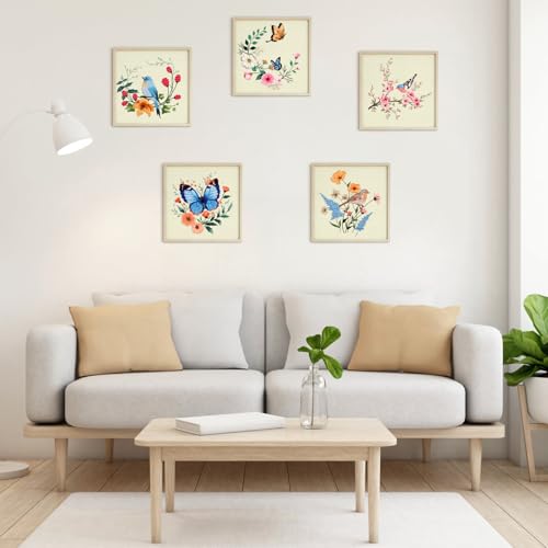 ERKOON 5 Sets Embroidery Kit for Beginners, Hummingbird Cross Stitch Set for Include Embroidery Cloth Hoops Threads for Craft Lover Hand Stitch (Hummingbird and Butterfly)
