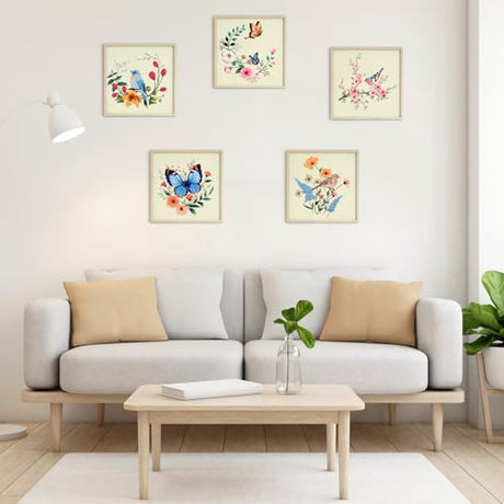 ERKOON 5 Sets Embroidery Kit for Beginners, Hummingbird Cross Stitch Set for Include Embroidery Cloth Hoops Threads for Craft Lover Hand Stitch (Hummingbird and Butterfly) ERKOON