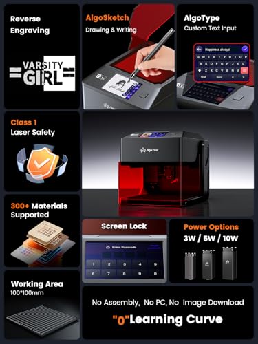 AlgoLaser 10W Portable Laser Engraver Machine: Smart Laser Engraver/Cutter with 3.5" Touchscreen & AlgoOS System - Hand Draw/Wireless Transmission/Offline - Laser Engraving for Wood,Metal,Glass AlgoLaser