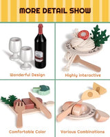 RRIBOUDWAN Wooden Play Food Toys, Food Pretend Playset Include Four Kinds of Steak, Pasta, Red Wine, Wine Glass, Vegetable Salad, Steak Dinner Game for 3+ Years Old Children RRIBOUDWAN