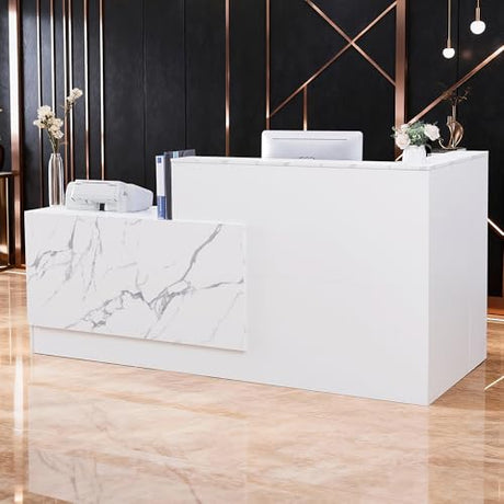 Zethvax L-Shaped Reception Desk,Large Front Desk with Keyboard Tray, Lockable Drawers & File Cabinet, Receptionist Desk for Checkout,Lobby and Beauty Salon Zethvax