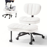 Cross Legged Office Chair, Ergonomic Cloud Criss Cross Desk Chair, Meditation Chair with Wheels, Height Adjustable Seat for ADHD, Wide Kneeling Chair with Back Support, Corduroy Fabric, White HOMRELEXA