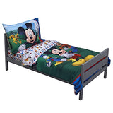 Disney Mickey's Big Adventure Blue, Red, Yellow & Green 4Piece Toddler Bed Set - Comforter, Fitted Bottom Sheet, Flat Top Sheet, Reversible Pillowcase, Blue, Red, Yellow, Green Disney