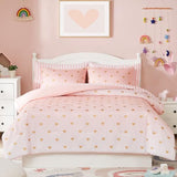 Wink Deer Twin Comforter Set with Sheets for Girls-5 Pieces Twin Bedding Sets with Pink Comforter, Sheets, Pillowcase & Sham for Kids (Pink Gold Heart, 66" X 86") Wink Deer