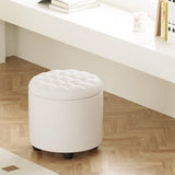Furniliving Upholstered Button Tufted Round Ottoman, PU Storage Ottoman Round, Removable Lid Convenient Footstools, Classic Ottoman with Storage for Vanity, Nursery Room，IvoryWhite Furniliving