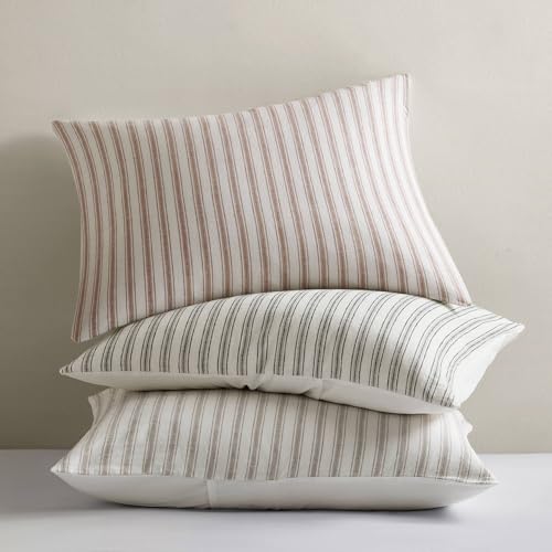 Madison Park Duvet Cover Set for Hot Sleepers - Linen Cotton Rayon Blend, King Size 3 Piece Set with Shams - Lightweight & Breathable Bedding, Terracotta Striped Design Madison Park