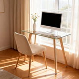 ivinta Glass Office Desk, 43" Rectangular Computer Desk with Solid Wood Legs, Modern Dining Table for Living Room, Office, Kitchen, TAM-WT ivinta