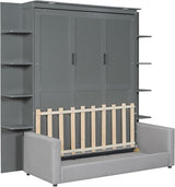 Queen Murphy Bed with Couch and Storage Shelves,Wood Murphy Wall Bed Cabinet with Storage Shelves and Sofa,Folding(Grey) Virubi