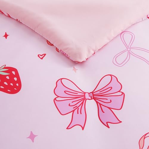 Wink Deer Twin Comforter Set for Girls-5 Pieces Pink Bow Twin Bedding Sets for Kids, Ultra Soft Bed in A Bag with Sheets Wink Deer