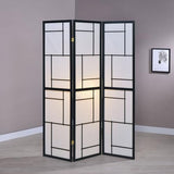 Coaster Home Furnishings - Damis - Solid Wood - 70-Inch 3-Panel Room Divider Folding Shoji Screen with White Paper Panels and Geometric Design - Living Room & Bedroom - Black and White - 900102 Coaster Fine Furniture