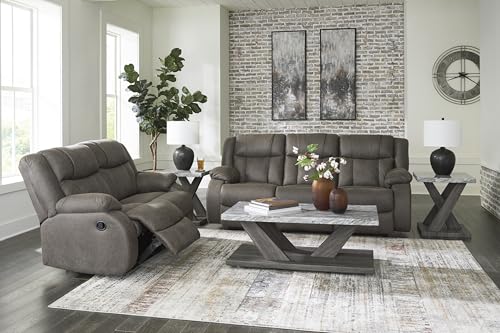 Signature Design by Ashley First Base Contemporary Faux Leather Manual Reclining Sofa, Gray Signature Design by Ashley