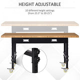 HOMCOM 59" Work Bench with Drawer, Height Adjustable Legs, Bamboo Tabletop Workstation Tool Table on Wheels for Garage, Weight Capacity 1320 Lbs, HOMCOM