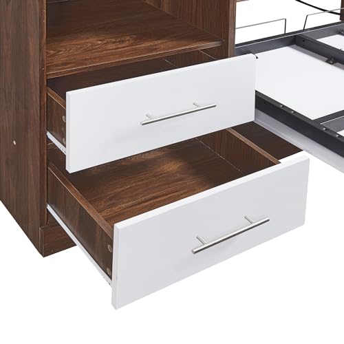 Harper & Bright Designs Twin Murphy Bed Wall Bed with Drawers and Cabinet, Twin Size Wood Space-Saving Murphy Bed for Guest Room Home Office,White Harper & Bright Designs
