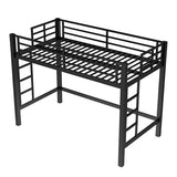 Metal Twin XL Size Loft Bed,Heavy Duty Loft Bed Frame Twin XL Size with 2 Ladders and Full Length Guardrails for Kids, Teens, Adults, Noise-Reducing,Space-Saving,Black Bellemave