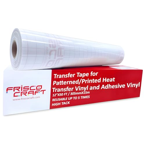 Frisco Craft Heat Transfer Vinyl Transfer Tape - Clear Iron-On Tape for Printable, Patterned HTV & Adhesive for Large & Small Projects, Heat Press, Reusable up to 5 Times, High Tack (12" x 50 ft) Frisco Craft