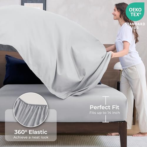 HEVUMYI Full Comforter Set - 7-Piece All Season Bed in a Bag Full, Ultra Soft Bedding Set with Comforter, Flat Sheet, Fitted Sheet, Pillowcases, Pillow Shams, Navy Blue & Light Grey HEVUMYI