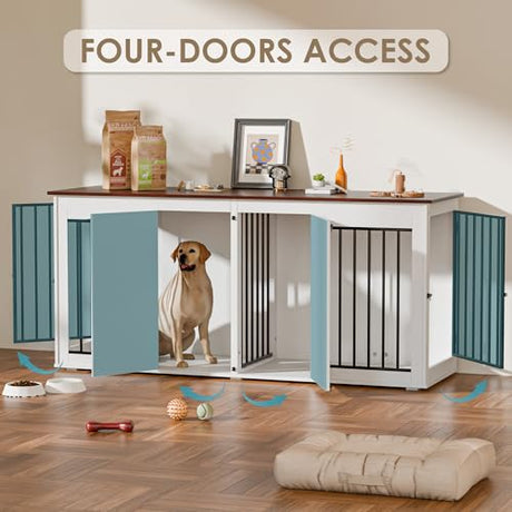 Zamildon's 71 in Dog Crate Furniture for 1 or 2 Dogs, Large Double Dog Kennel Furniture TV Stand, Furniture Style Dog Crates End Table with Removable Divider, Dog Kennel Indoor Zamildon's