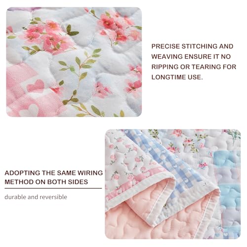 Joyreap Twin Size Quilt Set for Girls, Pink n Blue Floral Patchwork Design, 2 Pieces Soft n Cozy Microfiber Quilt, Bedspread Bed Cover for All Season- 68x88 inches Joyreap