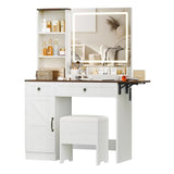 NUNU LAB Farmhouse Makeup Vanity Desk with Mirror and Lights, Large Makeup Vanity Table with Power Outlet, Drawers and Cabinet, Vanity Set Dressing Table with Storage Bench for Women Girls, Brown NUNU LAB