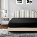 P Pothuiny Satin Fitted Sheet Twin XL Size, 1 Single Fitted Sheet Only, Extra Soft Deep Pocket Bottom Bed Sheets Mattress Cover Fits 12" to 16", Wrinkle Free, Fully Elasticized (Black) P Pothuiny