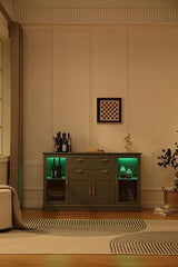 FOREST GRAVITY 58.27'' Buffet Cabinet with 2 Drawers and Adjustable Shelves,Large Glass Door Coffee Bar Cabinet,Modern Farmhouse Sideboard Credenza for Kitchen,Green FOREST GRAVITY