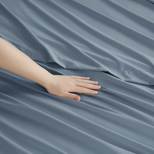 Clara Clark Bed Sheets, Premier 1800 Series Bed Sheet Set, Deep Pocket, Wrinkle, Fade, Stain Resistant, Luxury Soft Bedding Sheets & Pillowcases, Twin, Stone Blue Clara Clark