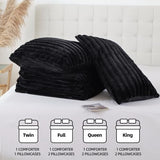Smoofy Fluffy Full Size Comforter Sets 3 Pieces - Black Fleece Fluffy Comforter Set, Luxury Fuzzy Full Bed Set, Soft Comforter Full Size All Season, Heavy Faux Fur Comforter with 2 Pillow Cases Smoofy